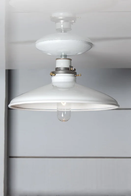 Industrial Metal Shade Light - 10in White Shade Lamp - Semi Flush Mount