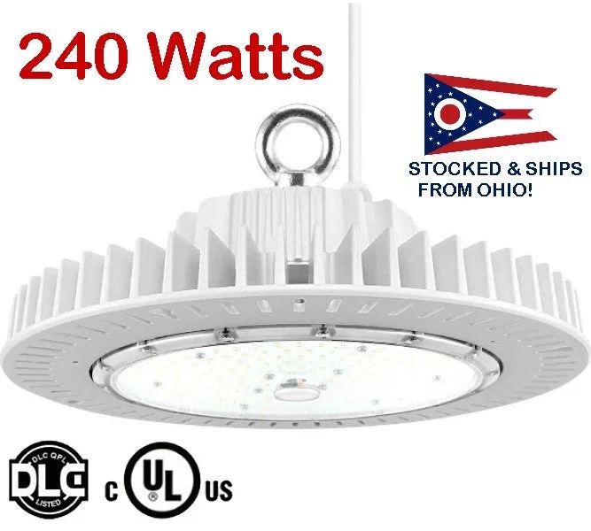 WHITE 240 Watt UFO Round High Bay LED 33,800LM DLC 5000K dimmable NG-IHB-240W