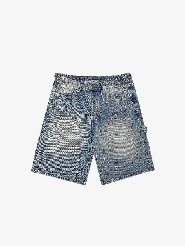 Men's elastic waistband lounge shorts for lazy weekends at homeMID BLUE WASHED DENIM JORTS "V1" Men's elastic waistband lounge shorts for lazy weekends at homeMID BLUE WASHED DENIM JORTS "V1"