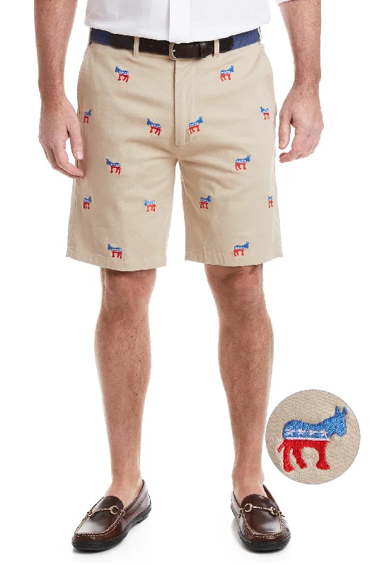 Men's plaid pattern wool blend shorts for a preppy fall styleCisco Short Stretch Twill Khaki with Democratic Donkey