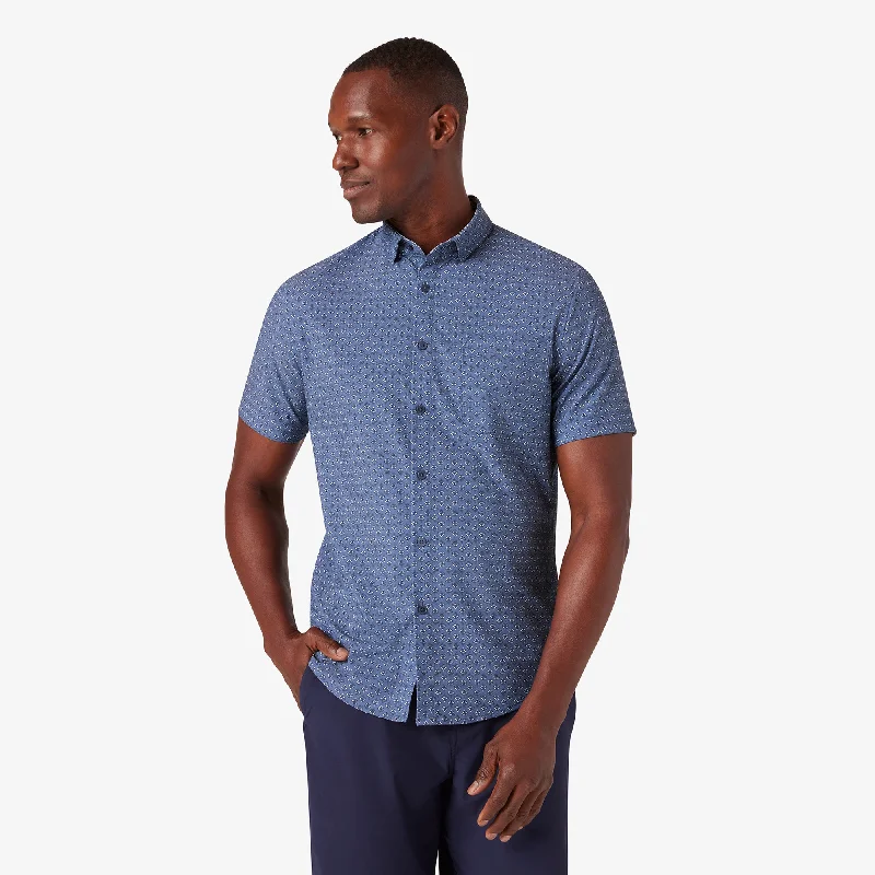 Men's Short - Sleeve Linen Casual Shirts in Light Khaki for a Breathable Summer OptionCoastal Fjord Fern Geo
