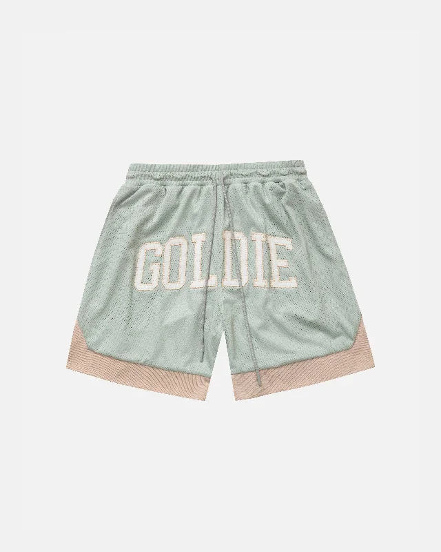 Men's high - waisted swim shorts with UPF protection for beach vacationsDreamers Goldie Basketball Mesh Shorts Green Men's high - waisted swim shorts with UPF protection for beach vacationsDreamers Goldie Basketball Mesh Shorts Green