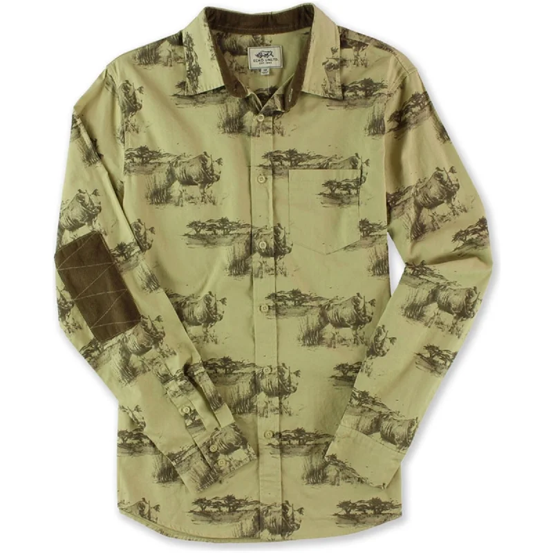 Plus Size Men's Striped Chambray Casual Shirts with a Spread Collar for a Preppy AppearanceEcko Unltd. Mens Skinny Rhino Button Up Shirt, Beige, X-Small