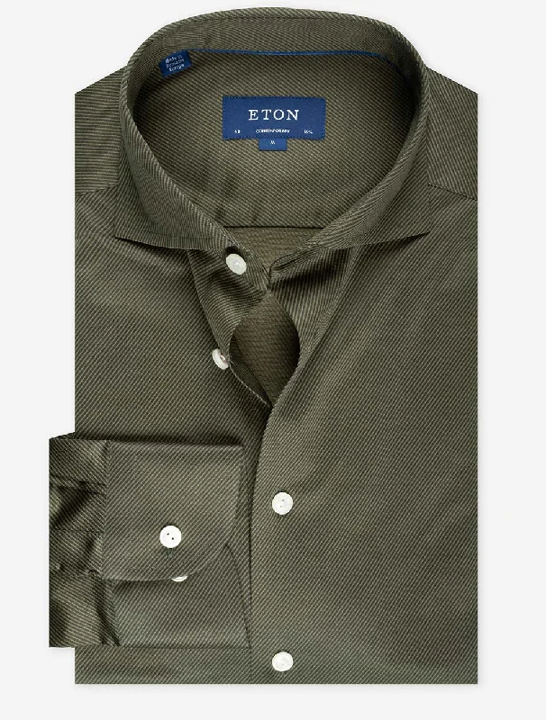 Men's Short - Sleeve Linen Casual Shirts in Light Khaki for a Breathable Summer OptionContemporary Knit King Twill Shirt Green