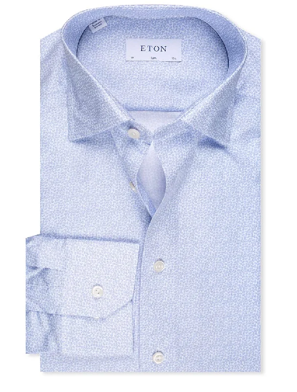 Men's Sustainable Recycled Material Casual Shirts for Eco - Conscious ConsumersSlim Light Blue Pattern Cotton Twill Shirt Blue