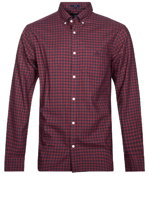Men's Linen Blend Casual Shirts with Roll - Up Sleeves for a Summer Beach LookWinter Twill Buffalo Check Regular Fit Broadcloth Port Red