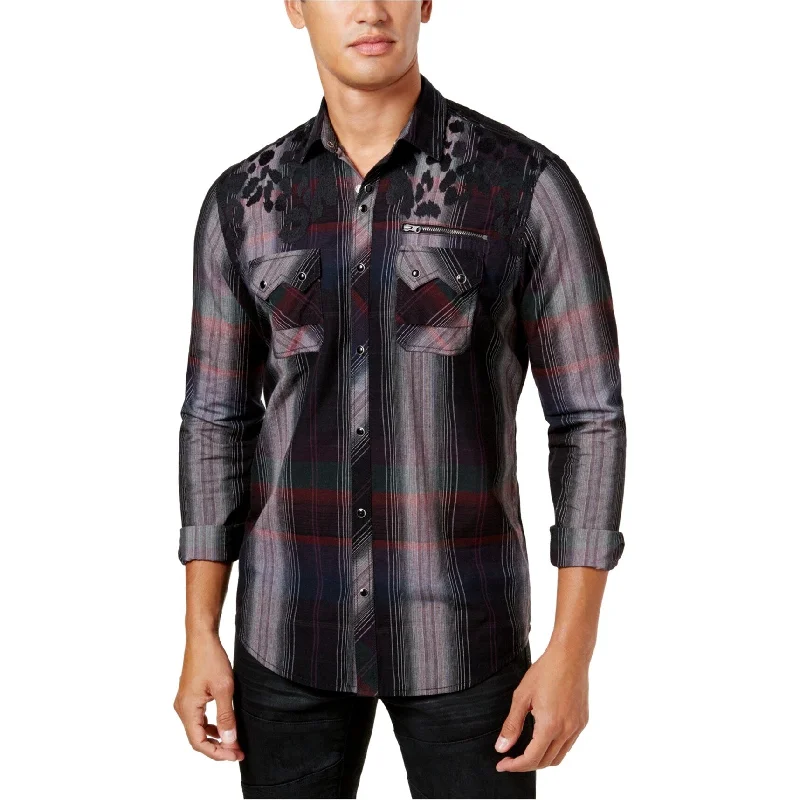 Men's Retro - Style Hawaiian Print Casual Shirts in Bold Patterns for a Tropical VacationI-N-C Mens Mixed Print Button Up Shirt, Red, Small