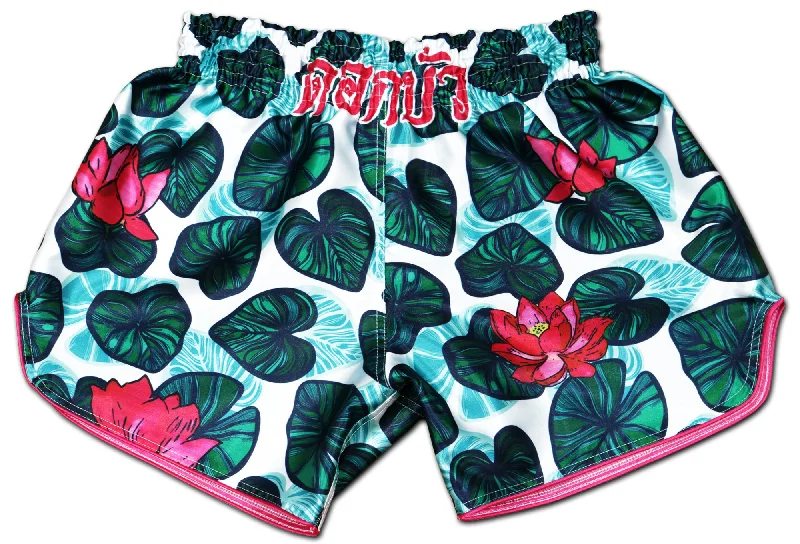 Men's drawstring casual linen shorts for a laid - back summer lookLotus Flower ⚘ Fight Shorts ดอกบัว