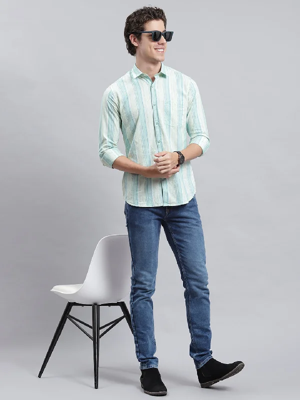 Men's Graphic - Printed Casual Shirts with Pop - Culture References for a Fun and Stylish LookMen Green Stripe Shirt
