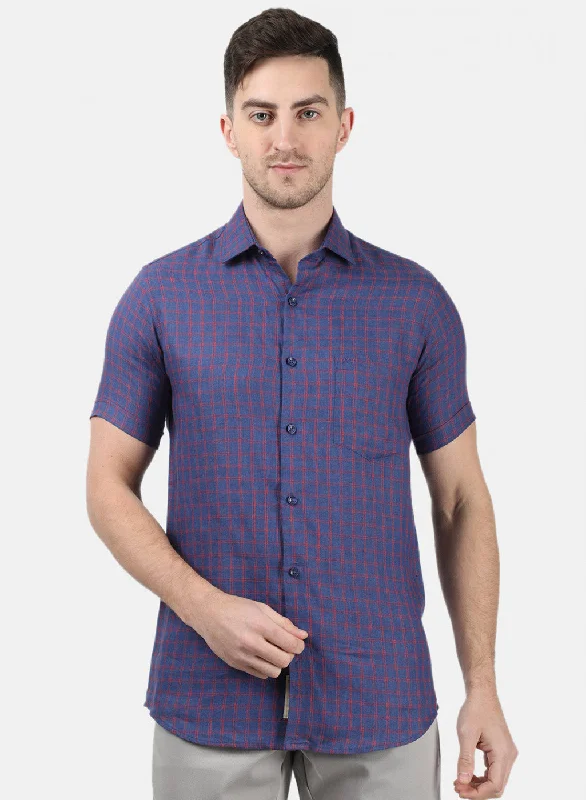 Men's Retro - Style Hawaiian Print Casual Shirts in Bold Patterns for a Tropical VacationMen Blue Check Shirts