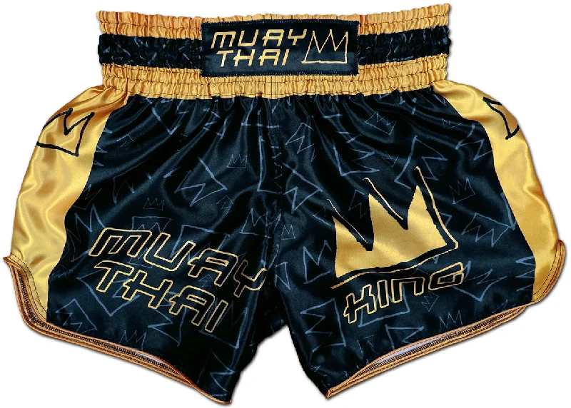 Men's elastic waistband lounge shorts for lazy weekends at homeMuay Thai King ★ Thaiboxing Shorts (royal black) Men's elastic waistband lounge shorts for lazy weekends at homeMuay Thai King ★ Thaiboxing Shorts (royal black)