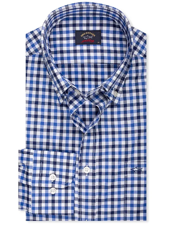 Men's Linen Blend Casual Shirts with Roll - Up Sleeves for a Summer Beach LookCheck Shirt Navy