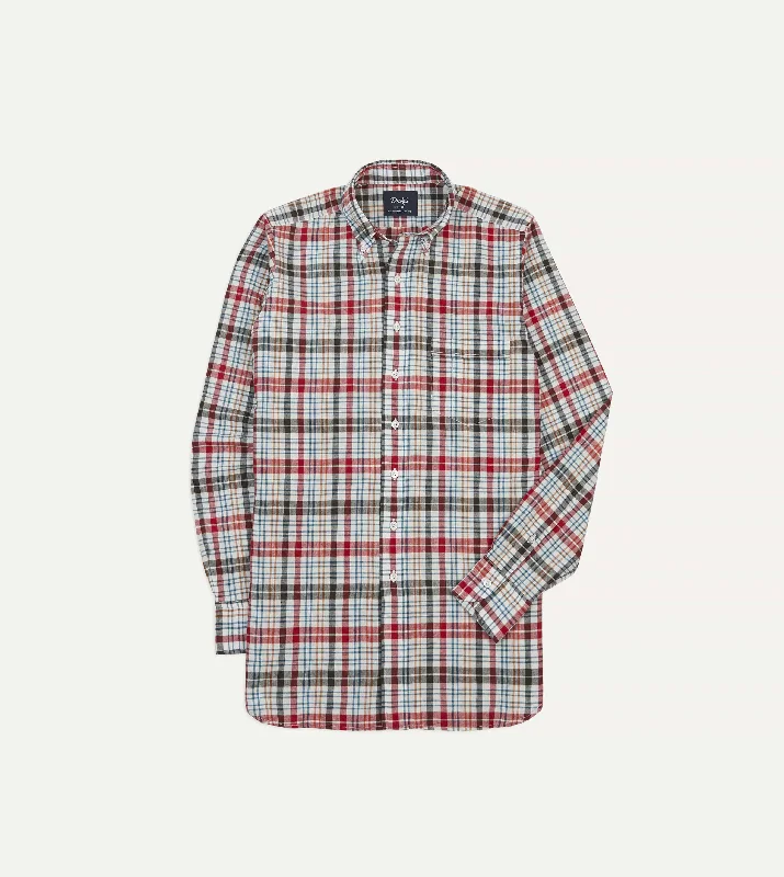 Men's Sustainable Recycled Material Casual Shirts for Eco - Conscious ConsumersRed and Black Madras Check Cotton Button-Down Shirt