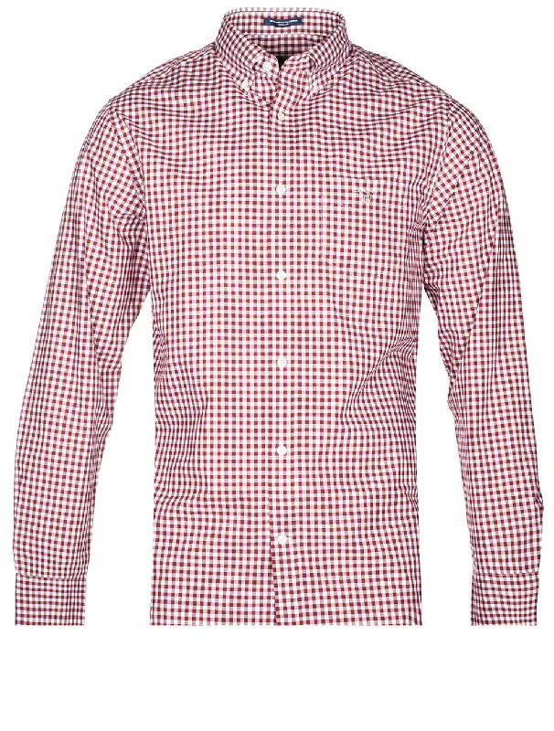 Men's Linen Blend Casual Shirts with Roll - Up Sleeves for a Summer Beach LookRegular Fit Broadcloth Buttondown Gingham Shirt Cabernet Red
