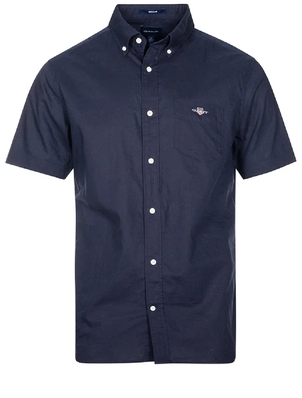 Men's Embroidered Detail Casual Shirts in Beige for a Touch of EleganceRegular Cotton Linen Short Sleeve Shirt Evening Blue