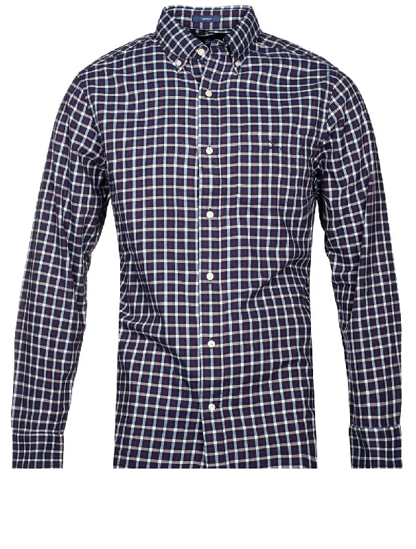 Men's Embroidered Detail Casual Shirts in Beige for a Touch of EleganceRegular Fit Gingham Twill Shirt Evening Blue