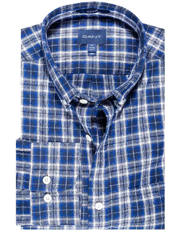 Men's Moisture - Wicking Performance Fabric Casual Shirts for Outdoor ActivitiesRegular Fit Check Mouliné Oxford Shirt College Blue