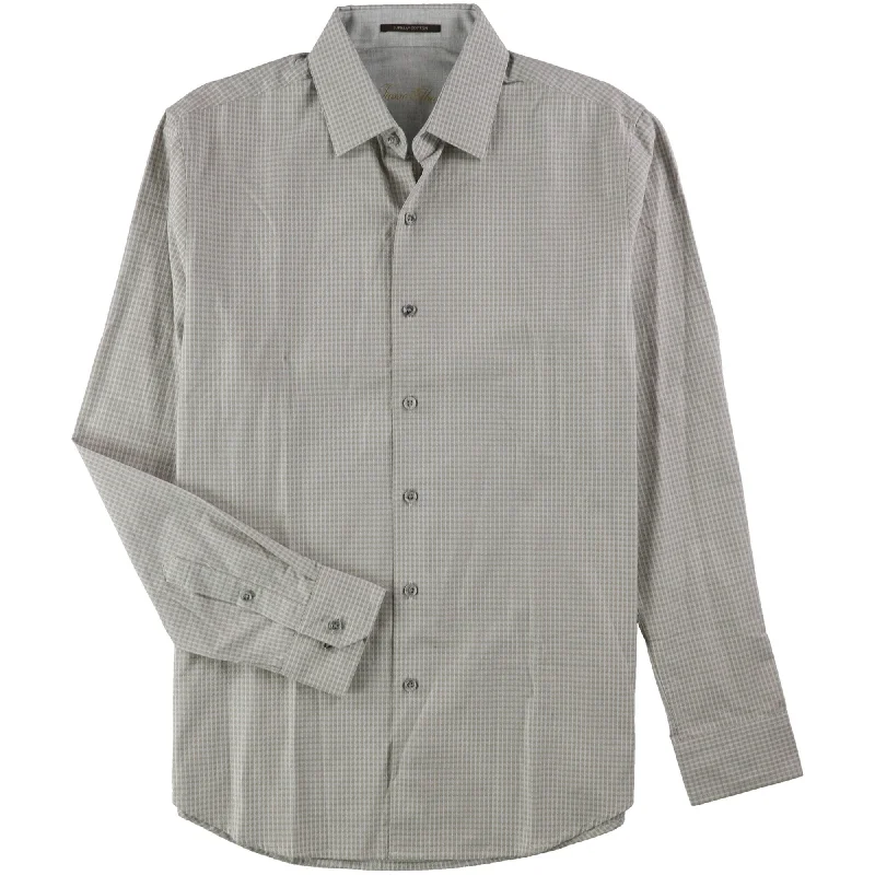 Men's Embroidered Detail Casual Shirts in Beige for a Touch of EleganceTasso Elba Mens Supima Check Button Up Shirt, Beige, Small