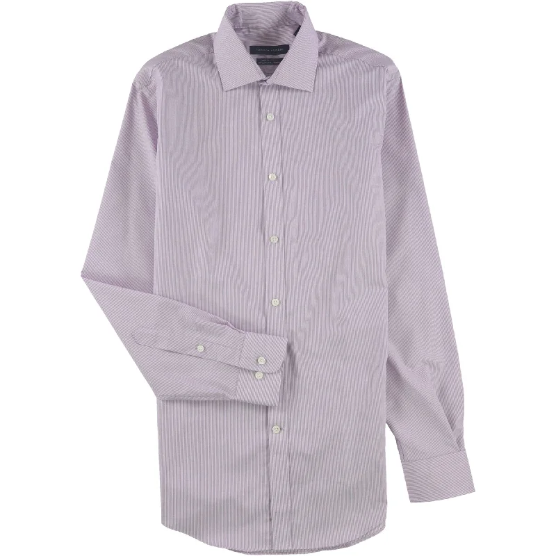 Men's Wrinkle - Resistant Polyester Blend Casual Shirts for Easy Travel and MaintenanceTommy Hilfiger Mens The Flex Button Up Shirt, Purple, Small