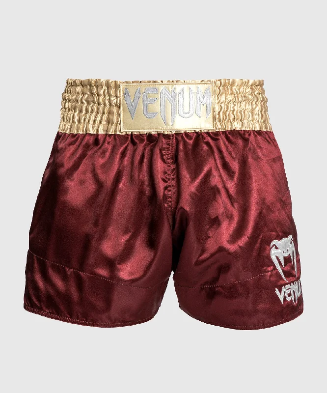 Men's zip - pocket canvas shorts for added functionality during travelVenum Classic Short Muay Thai - Bordeaux/Or/Blanc Men's zip - pocket canvas shorts for added functionality during travelVenum Classic Short Muay Thai - Bordeaux/Or/Blanc