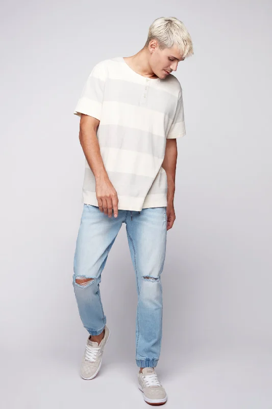 Men's Jeans with a Frayed Hem for a Casual and Effortless StyleJAGGER - 5 Pocket Flex Denim Classic Jogger - Blue Stone Bleach