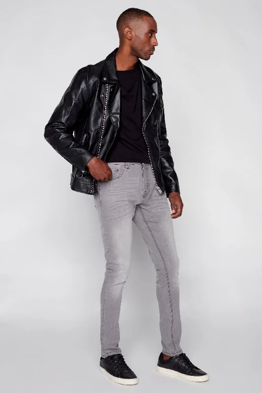 Plus Size Men's Straight Leg Jeans with Reinforced Knees for Durability5 Pocket Slim Fit Jeans - Medium Grey Wash