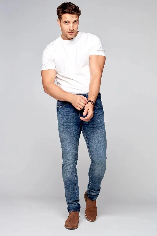 Men's Straight Leg Raw Denim Jeans for a Minimalist and Durable Option5 Pocket Straight Fit Jeans - Vintage Medium Blue