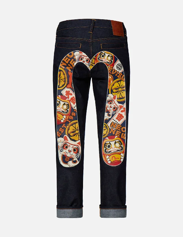 Men's Jeans with an Elastic Waistband for Ultimate ComfortEVISU Squad Daicock Print Carrot-Fit Jeans #2017