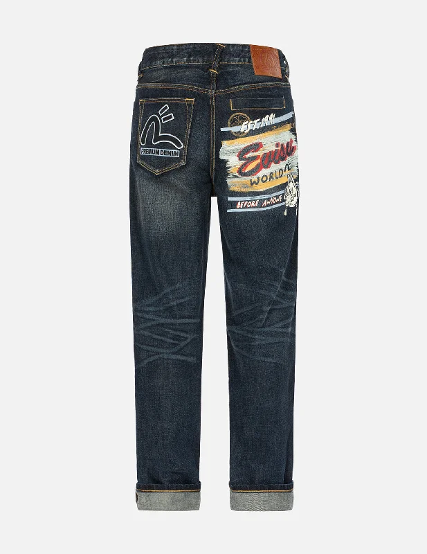 Plus Size Men's Relaxed Fit Jeans with a Tapered Leg for a Laid - Back VibeInari Mask Print Relax Fit Denim Jeans