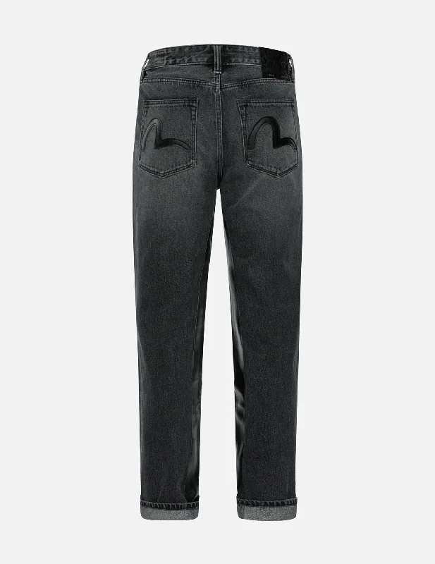 Men's Jeans with a Zip - Off Lower Leg for Convertible StyleLeather Inlay and Seagull Pockets Baggy Fit Jeans