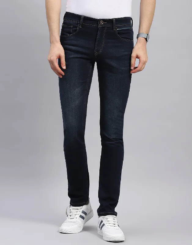 Plus Size Men's Relaxed Fit Jeans with a Tapered Leg for a Laid - Back VibeMen Blue Solid Narrow Fit Denim