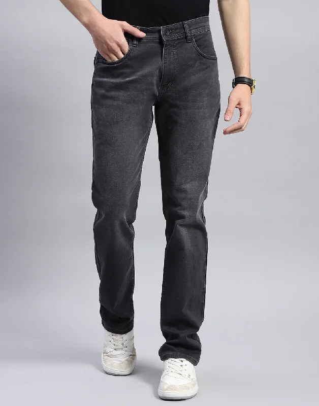 Plus Size Men's Relaxed Fit Jeans with a Faded Wash for a Vintage - Inspired LookMen Grey Light Wash Narrow Fit Denim