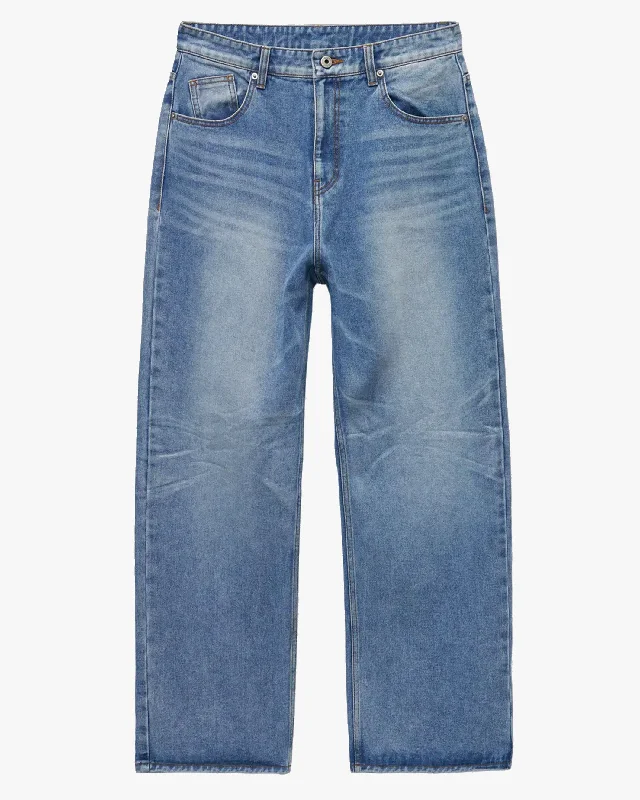 Men's High - Waisted Jeans in a Medium Wash for a Vintage - Style RevivalEmbo Washed Denim Jean
