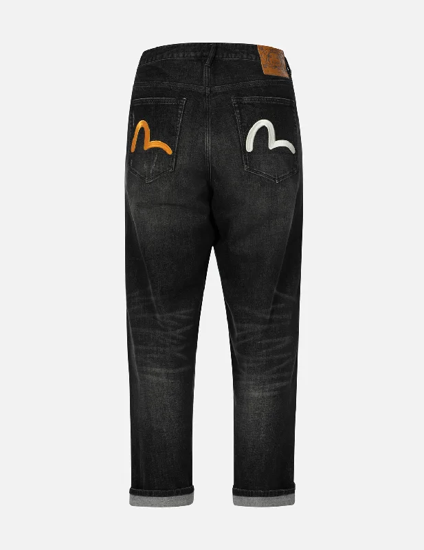 Men's Stretch Jeans with a Moisture - Wicking Lining for Active LifestylesWashed Seagull Embroidery Fashion Fit Jeans