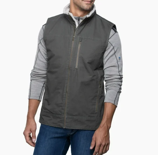 Men jackets with a built - in hood that can be stowed away when not in useBurr Vest Lined