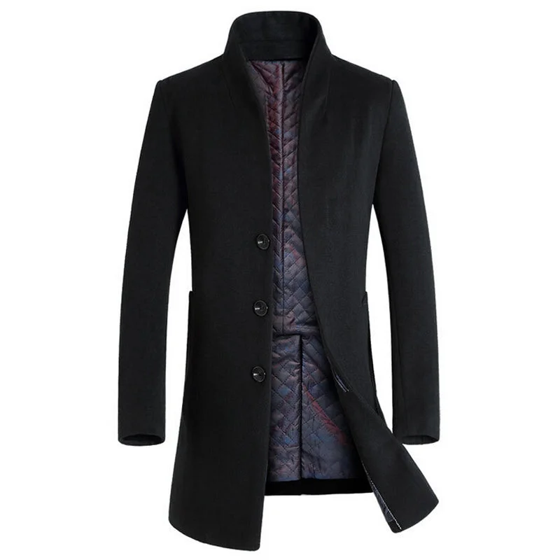 Men jackets with a zip - off sleeves to convert to a vestCoat Men Winter Long Thick Woolen Coats Mens Stand Collar Casual Jackets Erkek Mont Palto Peacoat Overcoat Wool Parka Coats
