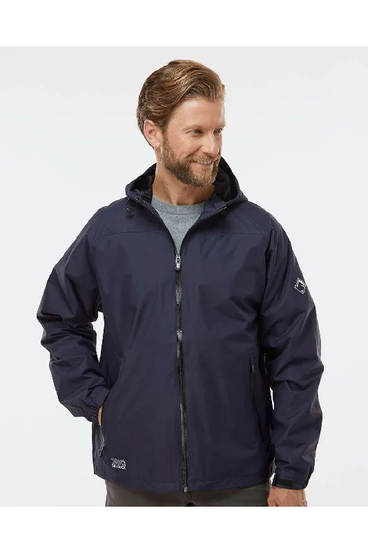 Men jackets with a built - in hood that can be stowed away when not in useDri Duck Mens Torrent Wind & Waterproof Full Zip Hooded Jacket - Navy Blue