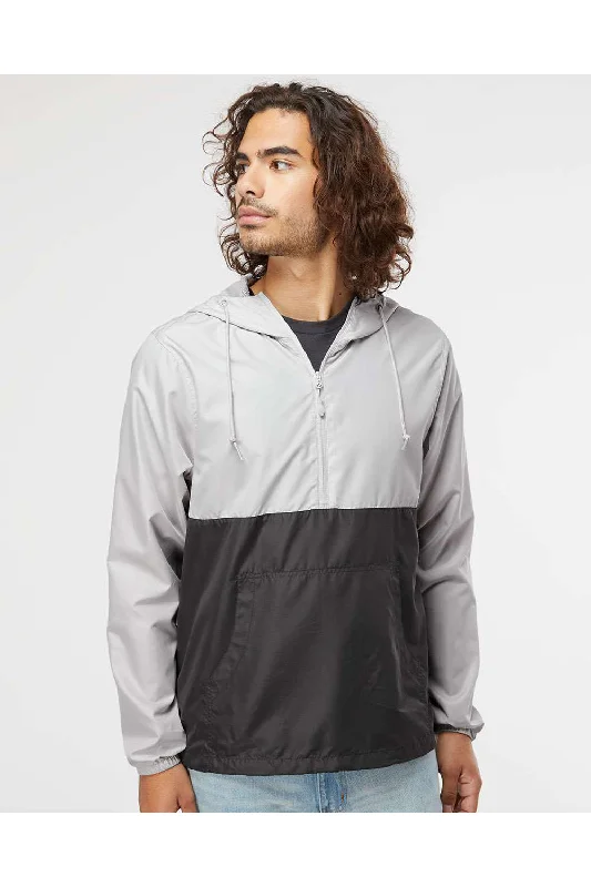 Waterproof men jackets with taped seams for heavy rain protectionIndependent Trading Co. Mens Water Resistant 1/4 Zip Windbreaker Hooded Jacket - Smoke Grey/Graphite Grey