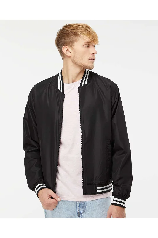 Plus - size men jackets with adjustable drawstrings for a comfortable fitIndependent Trading Co. Mens Water Resistant Full Zip Bomber Jacket - Black/White