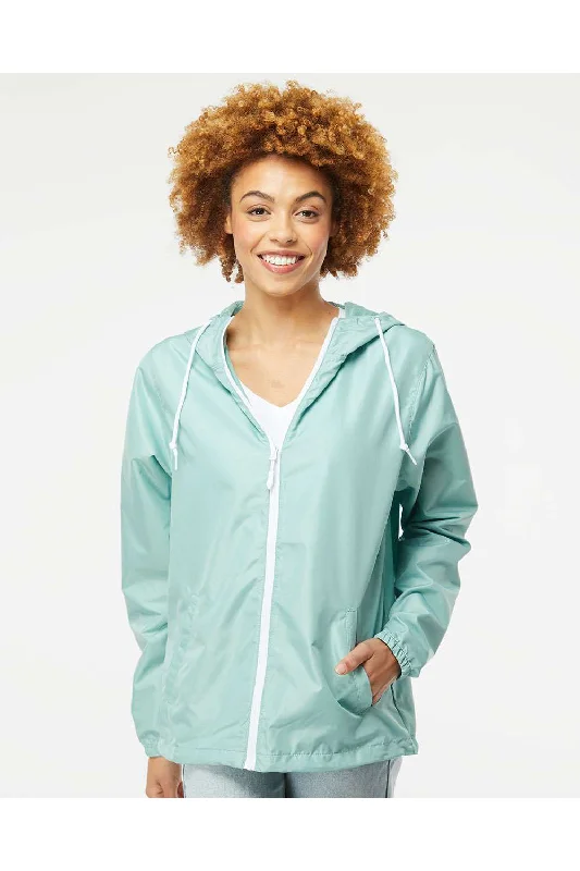 Lightweight men jackets made from recycled nylon for eco - friendly travelIndependent Trading Co. Mens Water Resistant Full Zip Windbreaker Hooded Jacket - Aqua Blue