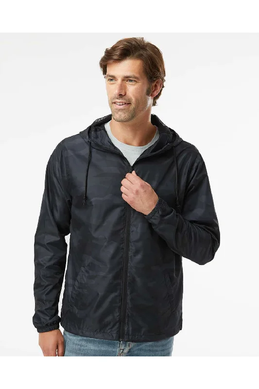 Windbreaker men jackets with UV protection for outdoor activitiesIndependent Trading Co. Mens Water Resistant Full Zip Windbreaker Hooded Jacket - Black Camo