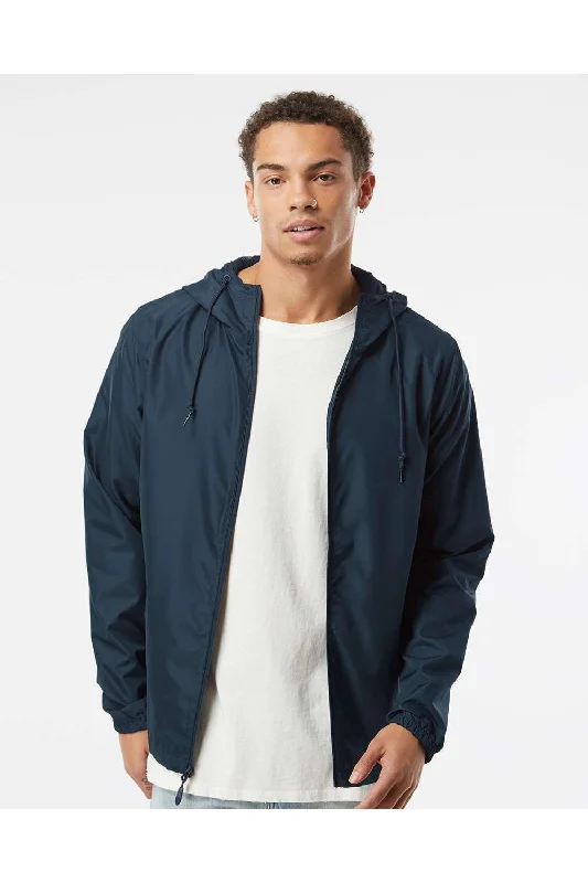 Windbreaker men jackets with UV protection for outdoor activitiesIndependent Trading Co. Mens Water Resistant Full Zip Windbreaker Hooded Jacket - Classic Navy Blue