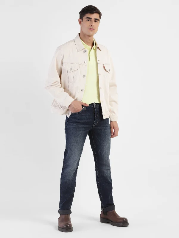Slim - fit leather men jackets with a distressed finish for a rugged lookMen's Solid Spread Collar Denim Jacket