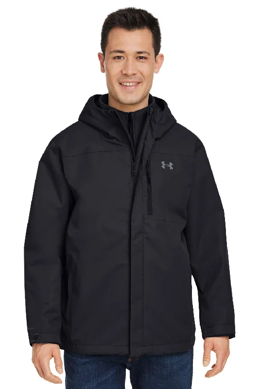 Men jackets with a media - friendly pocket for easy access to gadgetsUnder Armour Mens Porter 2.0 Moisture Wicking 3-In-1 Full Zip Hooded Jacket - Black/Pitch Grey