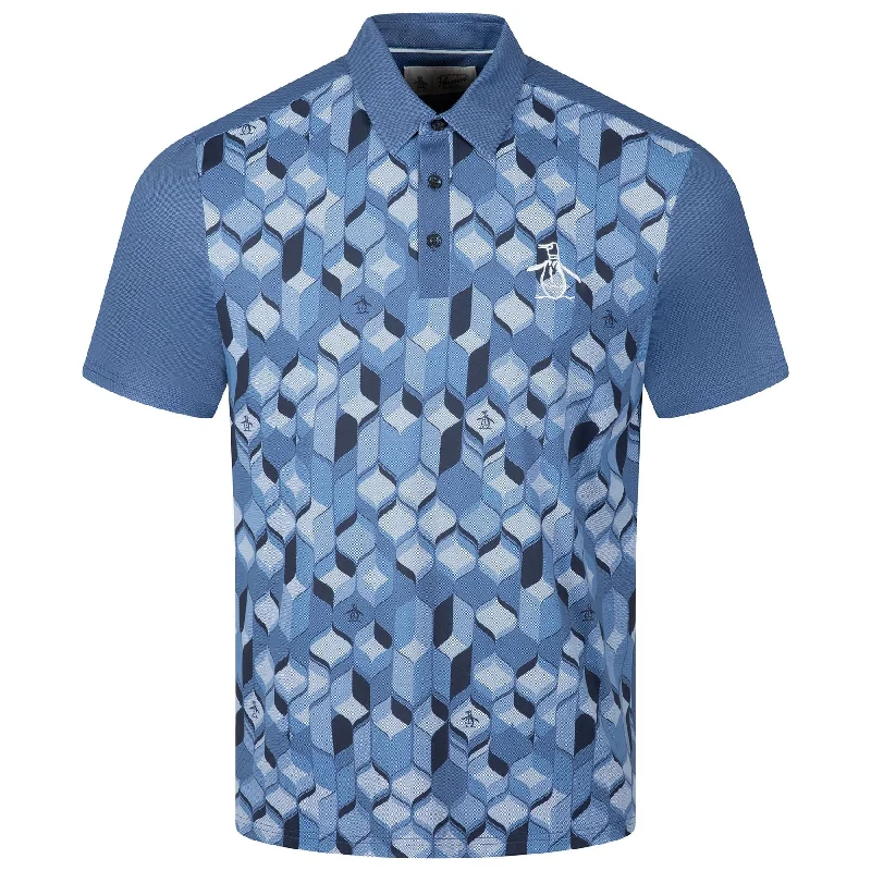 Men's stretchable athletic polo shirts for fitness workouts70's Oxford Block Golf Polo Black Iris - AW23