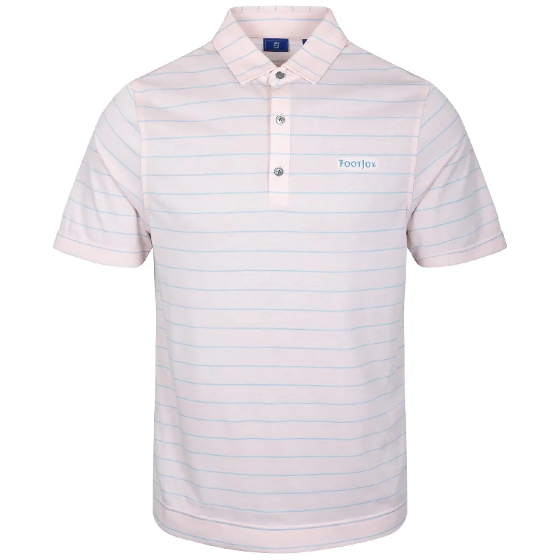 Men's slim fit short sleeve polo shirts with contrast collarsDriRelease Athletic Fit Open Stripe Polo Shell Pink/Blue Haze - AW24