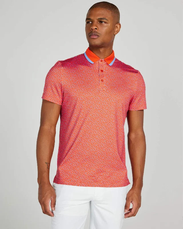 Men's ribbed cuffs and hem polo shirts for a textured lookEdgar Polo in Vermillion