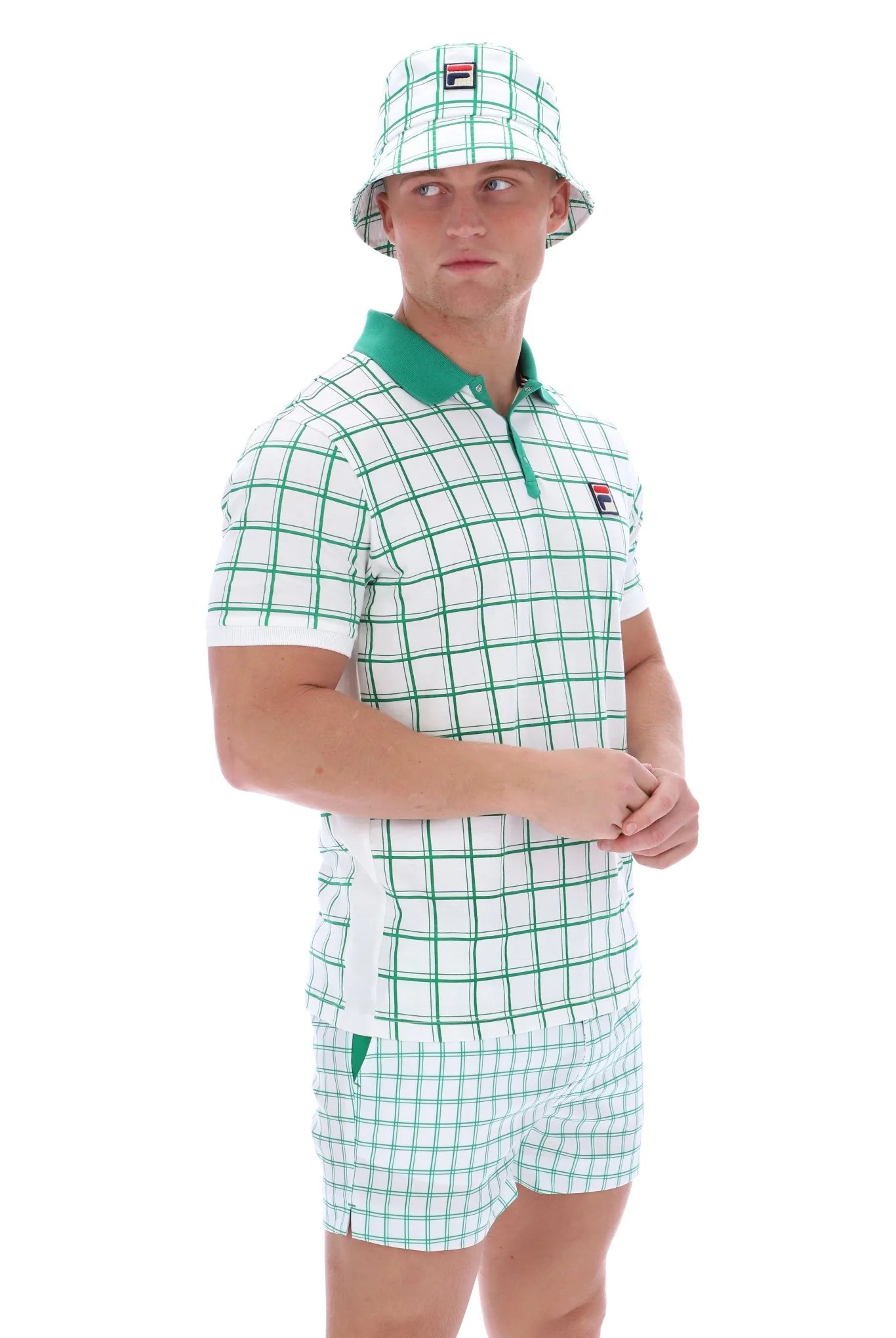 Men's stretchable athletic polo shirts for fitness workoutsFila Vintage Men's Bobby Check Polo Shirt White