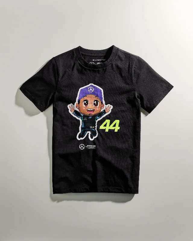 Men's breathable cotton blend polo shirts for summer outingsKids Lewis Hamilton Caricature Graphic Tee Black