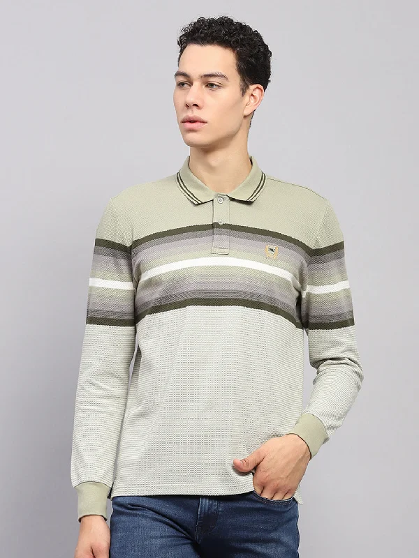 Men's organic cotton crew - neck t - shirts for everyday comfortMen's organic cotton crew - neck t - shirts for everyday comfortMen Green Stripe Collar Full Sleeve Winter T-Shirt
